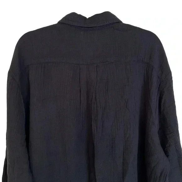 MATE The Label 100% Organic Cotton‎ Gauze Button Down Shirt BLACK SZ L NWOT - Picture 4 of 6